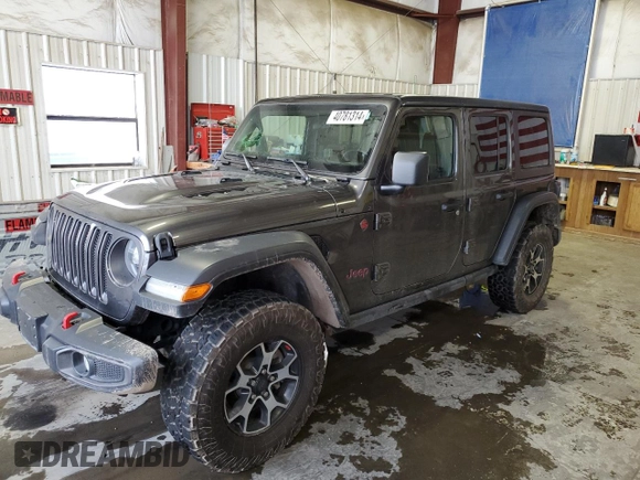 2021 Jeep Wrangler Unlimited Rubicon with VIN 1C4HJXFNXMW732523, listed as a Copart auction lot 40781314 with 23,535 mi miles and Salvage title. Bid and sale history available at DreamBid. Image 1.