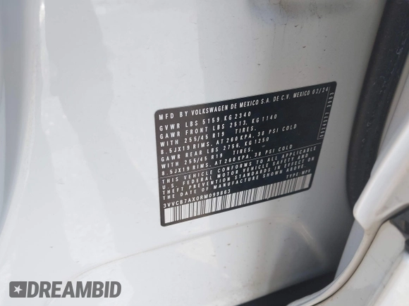 2024 Volkswagen Tiguan SE R-Line Black with VIN 3VVCB7AX0RM099863, listed as a IAAI auction lot 41851884 with 14,091 mi miles and . Bid and sale history available at DreamBid. Image 9.