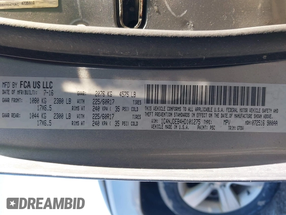 2017 Jeep Compass Latitude with VIN 1C4NJDEB4HD101275, listed as a IAAI auction lot 41773895 with 146,599 mi miles and . Bid and sale history available at DreamBid. Image 9.