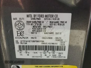 2011 Ford F-150 XLT with VIN 1FTFW1ET3BFB63789, listed as a Copart auction lot 54613875 with 152,982 mi miles and Salvage Title. Bid and sale history available at carsss.com. Image 12.