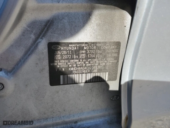 2012 Hyundai Elantra GLS with VIN KMHDH4AE4CU228538, listed as a Copart auction lot 51921135 with 163,945 mi miles and Clean Title. Bid and sale history available at carsss.com. Image 14.