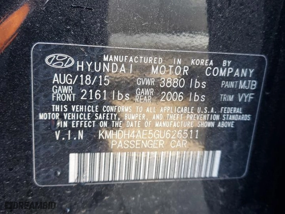 2016 Hyundai Elantra Limited with VIN KMHDH4AE5GU626511, listed as a Copart auction lot 42535295 with 87,892 mi miles and Clean Title. Bid and sale history available at carsss.com. Image 12.