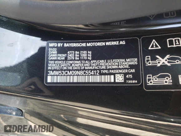 2022 BMW 2 Series M240i xDrive with VIN 3MW53CM09N8C55412, listed as a Copart auction lot 48049393 with 0 mi miles. Bid and sale history available at carsss.com. Image 12.