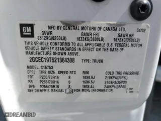 2002 Chevrolet Silverado 1500 LT with VIN 2GCEC19T521364308, listed as a Copart auction lot 54184255 with 186,478 mi miles and Salvage Title. Bid and sale history available at carsss.com. Image 12.