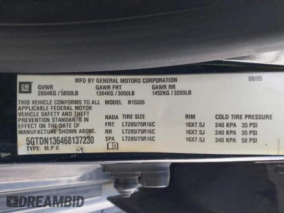 2006 Hummer H3 with VIN 5GTDN136468137230, listed as a IAAI auction lot 41886167 with 135,120 mi miles. Bid and sale history available at carsss.com. Image 9.