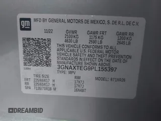 2023 Chevrolet Equinox LT with VIN 3GNAXTEG9PL155397, listed as a IAAI auction lot 42086119 with 27,048 mi miles and . Bid and sale history available at DreamBid. Image 9.