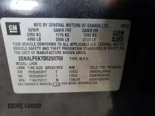 2013 Chevrolet Equinox LT z VIN 2GNALPEK7D6293768, wystawiony jako Copart lot #55119255 z przebiegiem 177 908 mil mil oraz Szkoda całkowita • Salvage title. Historia ofert i sprzedaży dostępna na DreamBid. Obrazek 14.
