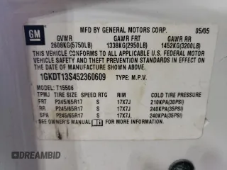 2005 GMC Envoy SLE z VIN 1GKDT13S452360609, wystawiony jako Copart lot #56188495 z przebiegiem 180 046 mil mil oraz Szkoda całkowita • Salvage title. Historia ofert i sprzedaży dostępna na DreamBid. Obrazek 13.