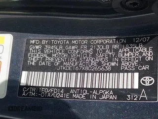 2008 Scion tC Spec z VIN JTKDE167X80265638, wystawiony jako IAAI lot #42355042 z przebiegiem 294 435 mil mil oraz . Historia ofert i sprzedaży dostępna na DreamBid. Obrazek 9.