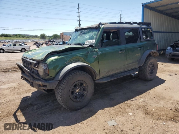 2022 Ford Bronco с VIN 1FMEE5DP0NLA72491, выставлен на аукционе Copart как лот 62482815 с пробегом 80 184 миль миль и Списание • Salvage title. История ставок и продаж доступна на DreamBid. Изображение 1.