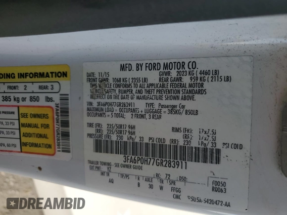 2016 Ford Fusion SE with VIN 3FA6P0H77GR283911, listed as a Copart auction lot 46741005 with 211,602 mi miles and Salvage Title. Bid and sale history available at DreamBid. Image 14.