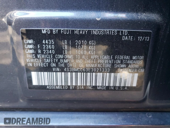 2014 Subaru Legacy Premium с VIN 4S3BMCC63E3021333, выставлен на аукционе Copart как лот 56433305 с пробегом 123 669 миль миль и Списание • Salvage title. История ставок и продаж доступна на DreamBid. Изображение 12.