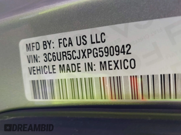 2023 Ram 2500 Tradesman with VIN 3C6UR5CJXPG590942, listed as a IAAI auction lot 42587742 with 76,595 mi miles and . Bid and sale history available at DreamBid. Image 9.