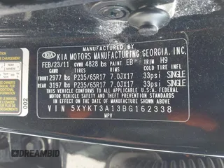 2011 Kia Sorento LX with VIN 5XYKT3A13BG162338, listed as a IAAI auction lot 42180644 with 118,482 mi miles and . Bid and sale history available at carsss.com. Image 9.