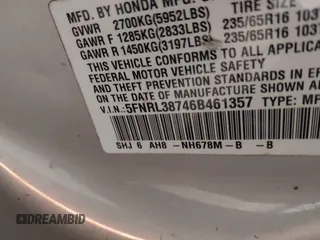 2006 Honda Odyssey EX-L z VIN 5FNRL38746B461357, wystawiony jako IAAI lot #41040746 z przebiegiem 256 047 mil mil oraz . Historia ofert i sprzedaży dostępna na DreamBid. Obrazek 9.