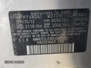 2013 Hyundai Elantra GT w/Blue Int with VIN KMHD35LE8DU048353, listed as a Copart auction lot 73672804 with 79,479 mi miles and Salvage Title. Bid and sale history available at carsss.com. Image 14.