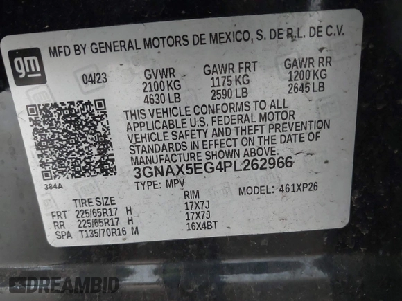 2023 Chevrolet Equinox LS with VIN 3GNAX5EG4PL262966, listed as a IAAI auction lot 42360716 with 68,687 mi miles and . Bid and sale history available at DreamBid. Image 9.