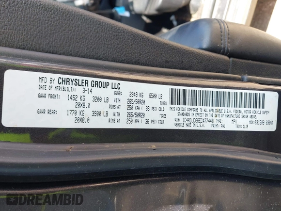 2014 Dodge Durango Limited with VIN 1C4RDJDG6EC477448, listed as a IAAI auction lot 41975706 with 183,430 mi miles and . Bid and sale history available at DreamBid. Image 9.