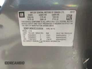 2012 Chevrolet Equinox 2LT with VIN 2GNFLNEK0C6358694, listed as a IAAI auction lot 42232390 with 110,756 mi miles and . Bid and sale history available at DreamBid. Image 9.