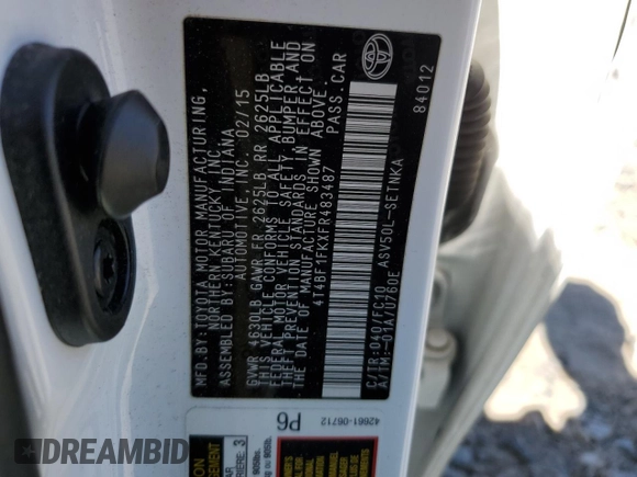 2015 Toyota Camry XLE with VIN 4T4BF1FKXFR483487, listed as a Copart auction lot 50311125 with 124,543 mi miles and Salvage Title. Bid and sale history available at carsss.com. Image 14.