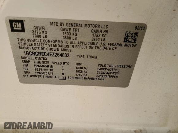 2014 Chevrolet Silverado 1500 LT with VIN 1GCRCREC4EZ264833, listed as a Copart auction lot 47793095 with 163,261 mi miles and Salvage Title. Bid and sale history available at DreamBid. Image 12.