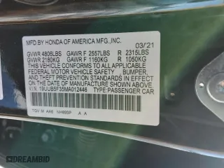2021 Acura TLX with VIN 19UUB5F35MA012446, listed as a Copart auction lot 45166775 with 63,851 mi miles and Salvage Title. Bid and sale history available at carsss.com. Image 12.