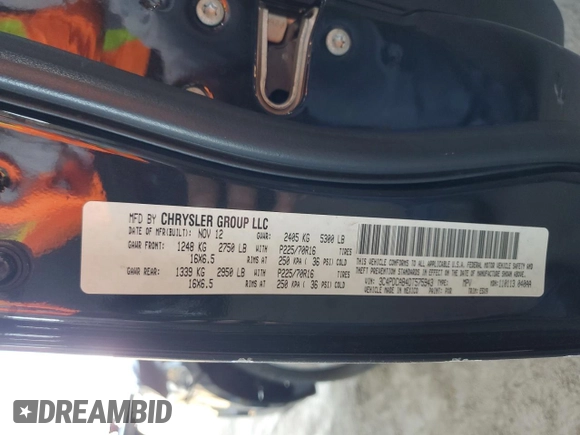 2013 Dodge Journey SE with VIN 3C4PDCAB4DT575943, listed as a Copart auction lot 48760385 with 127,081 mi miles and Salvage Title. Bid and sale history available at carsss.com. Image 13.