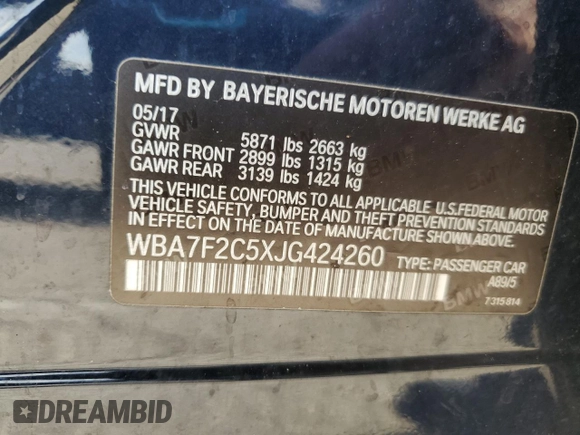 2018 BMW 7 Series ALPINA B7 xDrive with VIN WBA7F2C5XJG424260, listed as a Copart auction lot 63927585 with 109,180 mi miles and Clean title. Bid and sale history available at DreamBid. Image 12.