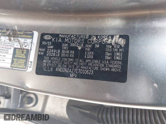 2014 Kia Soul with VIN KNDJN2A27E7010623, listed as a IAAI auction lot 41698067 with Not Provided miles. Bid and sale history available at carsss.com. Image 9.