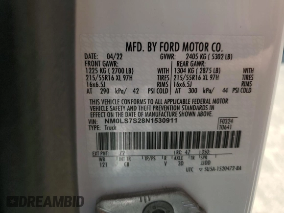 2022 Ford Transit Connect XL z VIN NM0LS7S28N1530911, wystawiony jako Copart lot #57516255 z przebiegiem 28 228 mil mil oraz Szkoda całkowita • Salvage title. Historia ofert i sprzedaży dostępna na DreamBid. Obrazek 13.