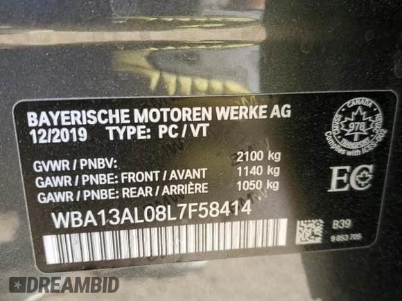 2020 BMW 2 Series M235i xDrive with VIN WBA13AL08L7F58414, listed as a Copart auction lot 42387115 with 60,835 mi miles and Salvage Title. Bid and sale history available at carsss.com. Image 12.