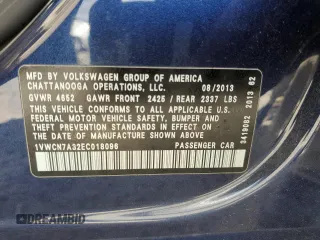 2014 Volkswagen Passat SEL Premium with VIN 1VWCN7A32EC018096, listed as a Copart auction lot 56972805 with 118,515 mi miles and Non repairable. Bid and sale history available at DreamBid. Image 12.