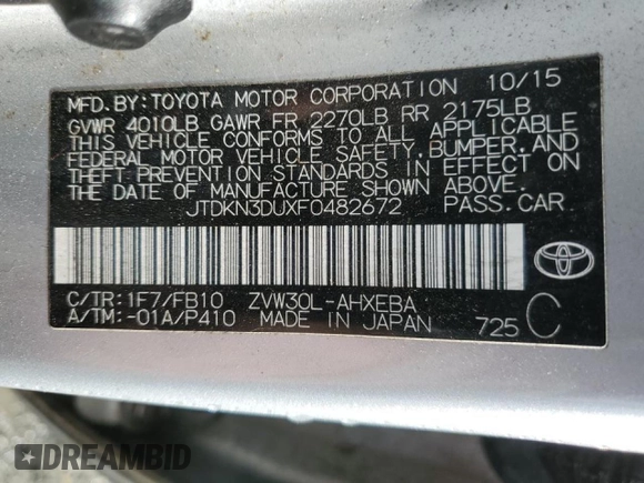 2015 Toyota Prius Four with VIN JTDKN3DUXF0482672, listed as a Copart auction lot 50156105 with 124,340 mi miles and Salvage Title. Bid and sale history available at carsss.com. Image 12.