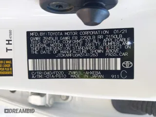 2021 Toyota Prius L Eco with VIN JTDKAMFU6M3141263, listed as a IAAI auction lot 40593951 with 95,921 mi miles. Bid and sale history available at carsss.com. Image 9.