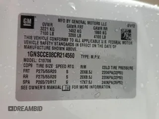 2012 Chevrolet Tahoe LTZ with VIN 1GNSCCE08CR214560, listed as a Copart auction lot 44723175 with 137,489 mi miles and Salvage title. Bid and sale history available at DreamBid. Image 13.