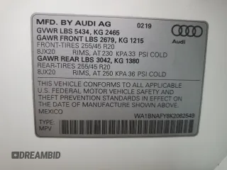 2019 Audi Q5 Premium Plus z VIN WA1BNAFY8K2062549, wystawiony jako Copart lot #58853745 z przebiegiem 57 502 mil mil oraz Szkoda całkowita • Salvage title. Historia ofert i sprzedaży dostępna na DreamBid. Obrazek 14.