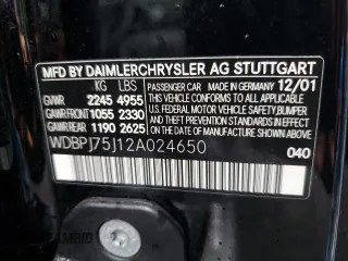 2002 Mercedes-Benz CL-Class with VIN WDBPJ75J12A024650, listed as a Copart auction lot 80916174 with 109,042 mi miles and Salvage Title. Bid and sale history available at carsss.com. Image 12.