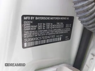 2014 BMW X3 xDrive28i with VIN 5UXWX9C57E0D42183, listed as a IAAI auction lot 42147520 with 121,266 mi miles and . Bid and sale history available at DreamBid. Image 9.