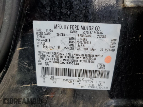 2007 Lincoln MKX with VIN 2LMDU68C97BJ05328, listed as a Copart auction lot 48343055 with 241,441 mi miles and Salvage Title. Bid and sale history available at carsss.com. Image 13.