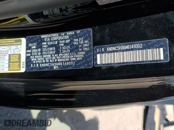 2022 Kia Carnival EX with VIN KNDNC5H36N6149302, listed as a Copart auction lot 59164504 with 32,108 mi miles and Salvage Title. Bid and sale history available at carsss.com. Image 14.