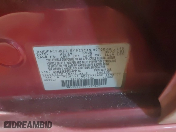 2014 Nissan Note S with VIN 3N1CE2CP6EL429174, listed as a IAAI auction lot 41390271 with 137,797 mi miles and . Bid and sale history available at DreamBid. Image 9.
