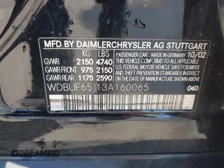 2003 Mercedes-Benz E 320 z VIN WDBUF65J13A160065, wystawiony jako IAAI lot #41720444 z przebiegiem 277 910 mil mil oraz . Historia ofert i sprzedaży dostępna na DreamBid. Obrazek 9.