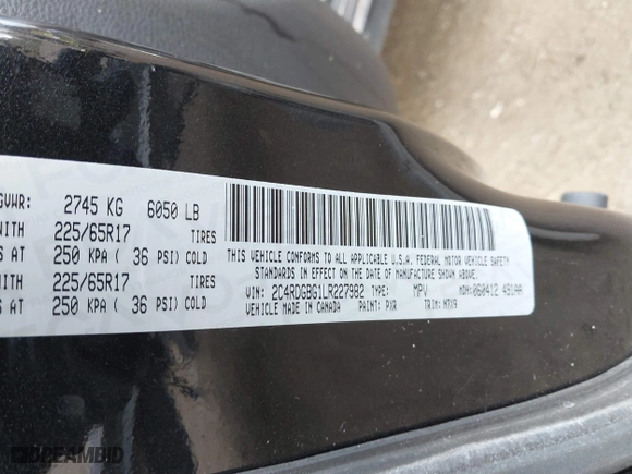 2020 Dodge Grand Caravan SE Plus with VIN 2C4RDGBG1LR227982, listed as a IAAI auction lot 41939555 with 68,101 mi miles. Bid and sale history available at carsss.com. Image 9.