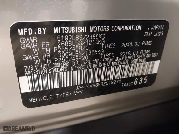 2024 Mitsubishi Outlander SE with VIN JA4J4VA88RZ018274, listed as a IAAI auction lot 41292162 with 8,421 mi miles. Bid and sale history available at carsss.com. Image 9.