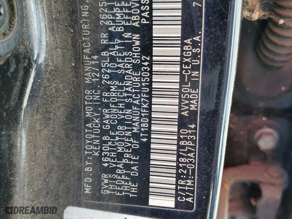 2015 Toyota Camry Hybrid LE with VIN 4T1BD1FK7FU150342, listed as a Copart auction lot 52929725 with 126,679 mi miles and Salvage Title. Bid and sale history available at carsss.com. Image 12.