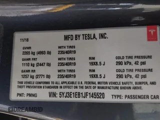 2018 Tesla Model 3 Long Range Battery with VIN 5YJ3E1EB1JF145520, listed as a IAAI auction lot 41360939 with 95,010 mi miles and . Bid and sale history available at DreamBid. Image 9.