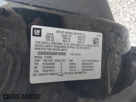 2014 Chevrolet Suburban LTZ with VIN 1GNSCKE05ER105566, listed as a IAAI auction lot 40762562 with 191,055 mi miles and . Bid and sale history available at DreamBid. Image 9.