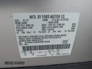 2017 Ford Explorer XLT z VIN 1FM5K7D89HGB79520, wystawiony jako IAAI lot #42288407 z przebiegiem 152 091 mil mil oraz . Historia ofert i sprzedaży dostępna na DreamBid. Obrazek 9.