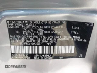 2016 Toyota RAV4 XLE with VIN 2T3RFREV1GW425957, listed as a IAAI auction lot 42648437 with 58,654 mi miles and . Bid and sale history available at DreamBid. Image 9.