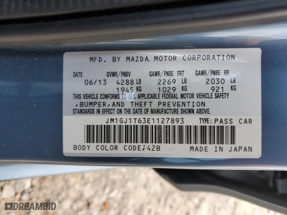 2014 Mazda Mazda6 i Touring with VIN JM1GJ1T63E1127893, listed as a Copart auction lot 46423805 with 95655 miles and Salvage Title. Bid and sale history available at carsss.com. Image 12.